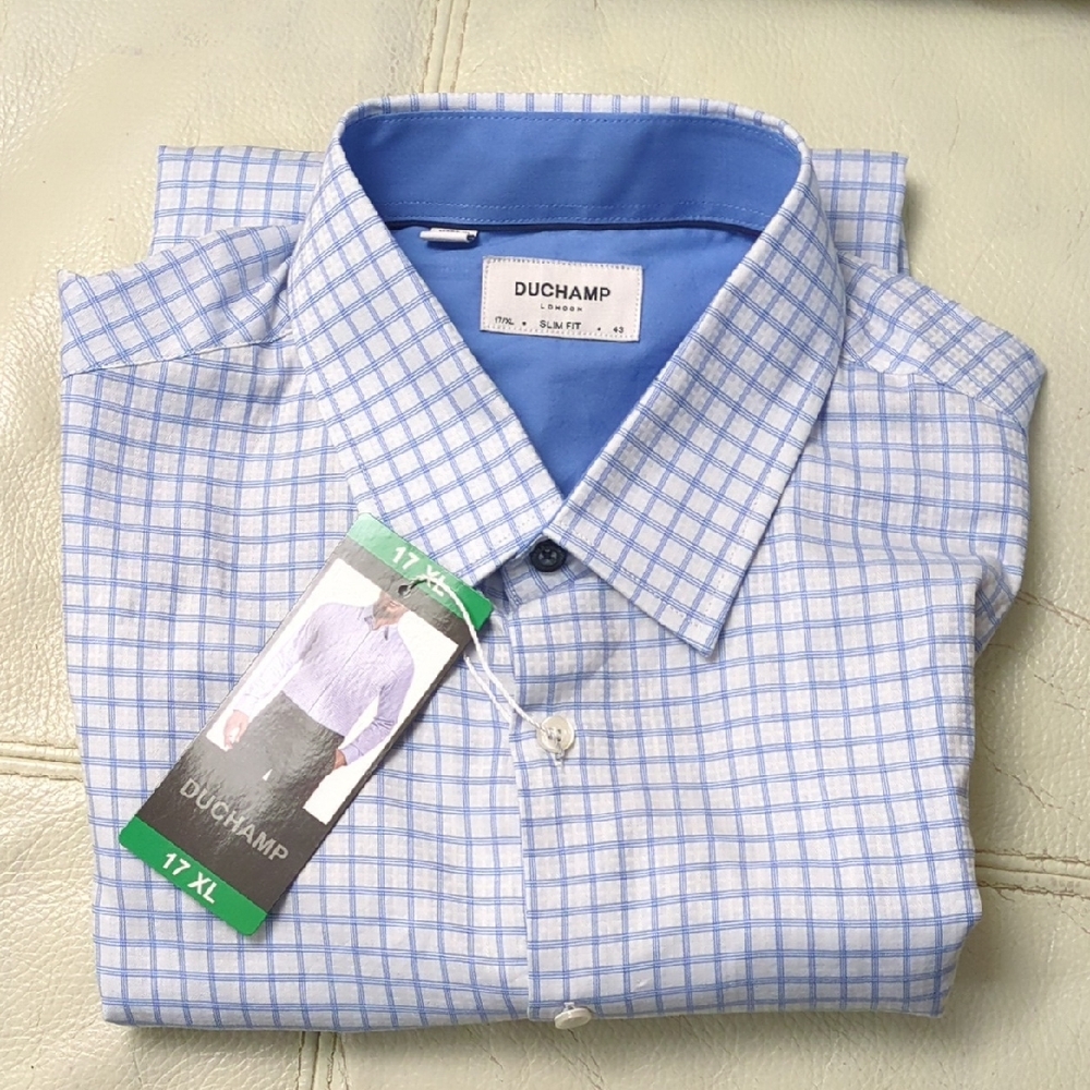Duchamp Light Blue Grid Men's Dress Shirt